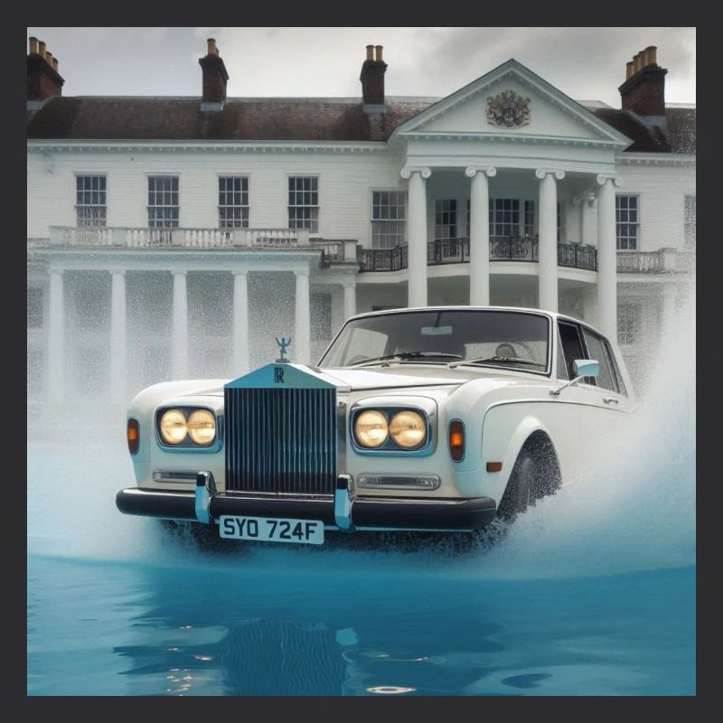 Oldtimer in beleuchteter Wasserfontänenszene