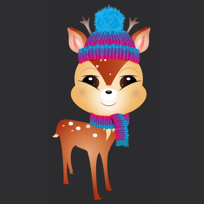 mignon petit cerf avec bonnet pompon et écharpe