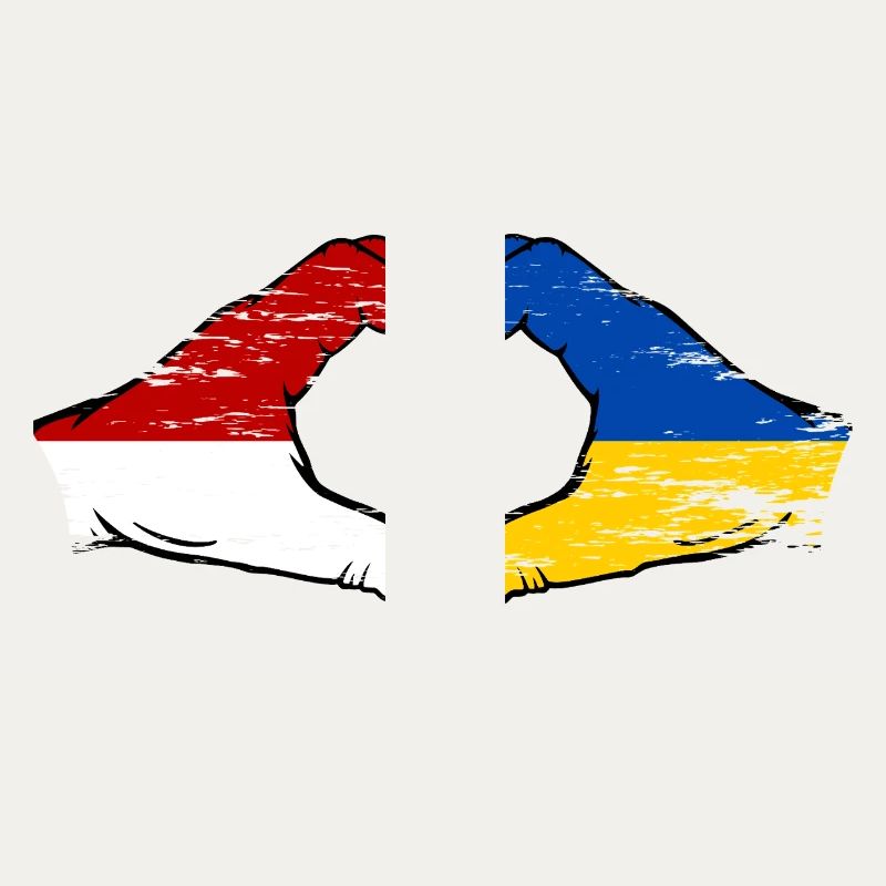 Monaco Ukraine Drapeau Forme Main Forme Coeur Utilisé