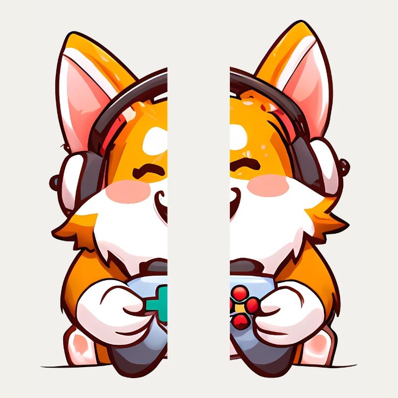 00239 Corgi mit Kopfhörer und Controller