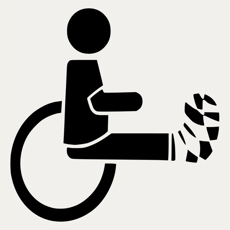 Rollstuhlfahrer mit Bein in Gips #