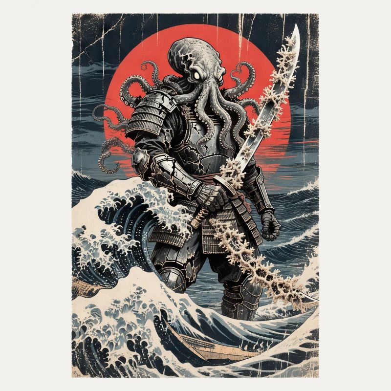 Samouraï Pieuvre Tentacule Monstre Japonais Ukiyo-e