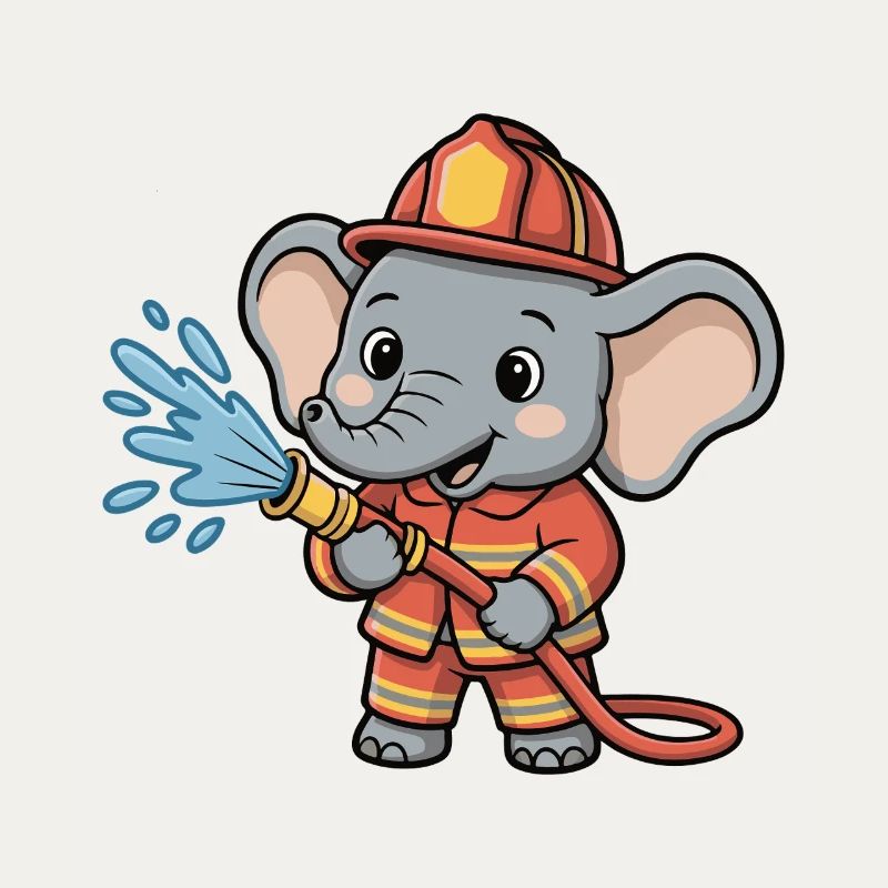 Héros pompier éléphant avec un tuyau d’exécution