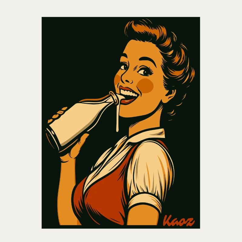 Retro lady with milk drink