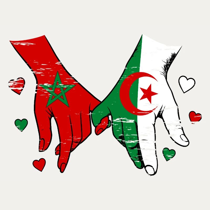 Drapeaux du Maroc Algérie tenus par la main utilisés