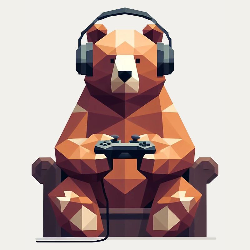 Geometric Bear with Gaming Headset and Conroller