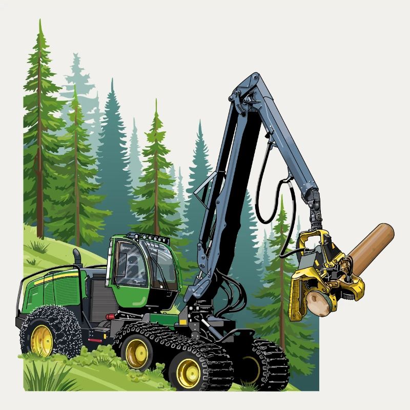 Récolteuse, moissonneuse en forêt