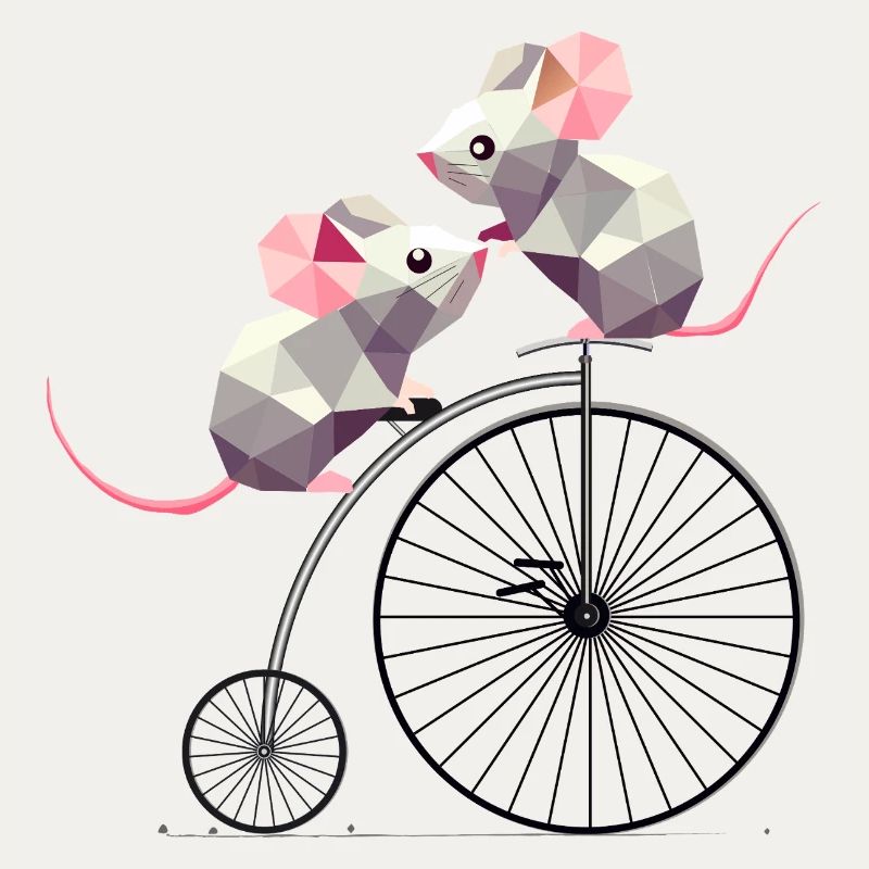 cute polygon mice on a nostalgic penny farthing