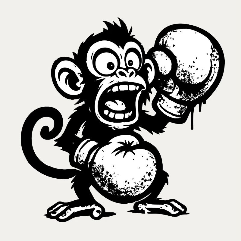 Singe de dessin animé avec fruit et crâne