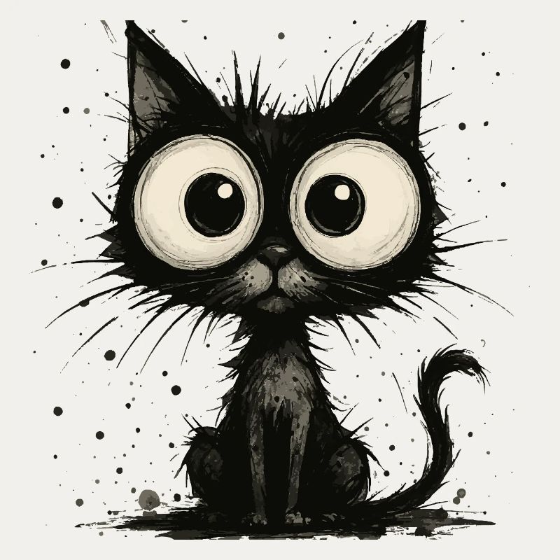 Drôle de chat noir avec de grands yeux – splash