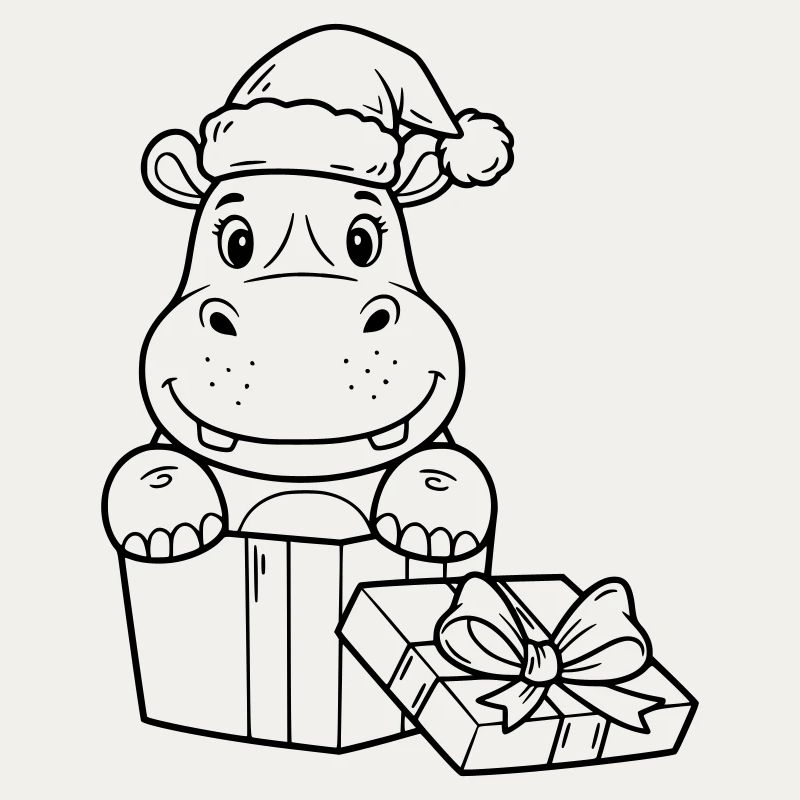 Weihnachts-Nilpferd mit Geschenken