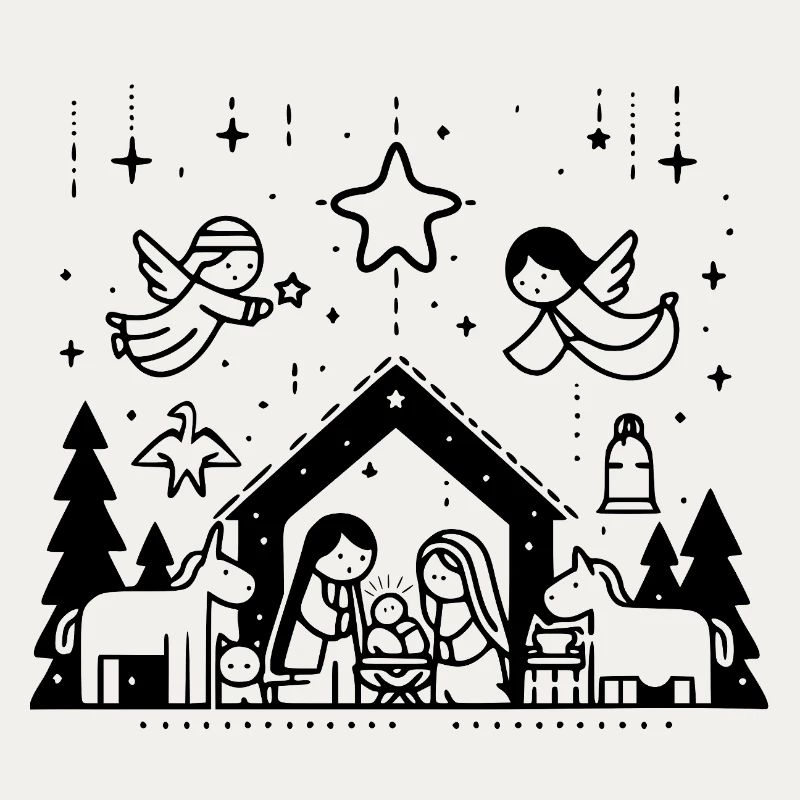 Weihnachtskrippe gezeichnet