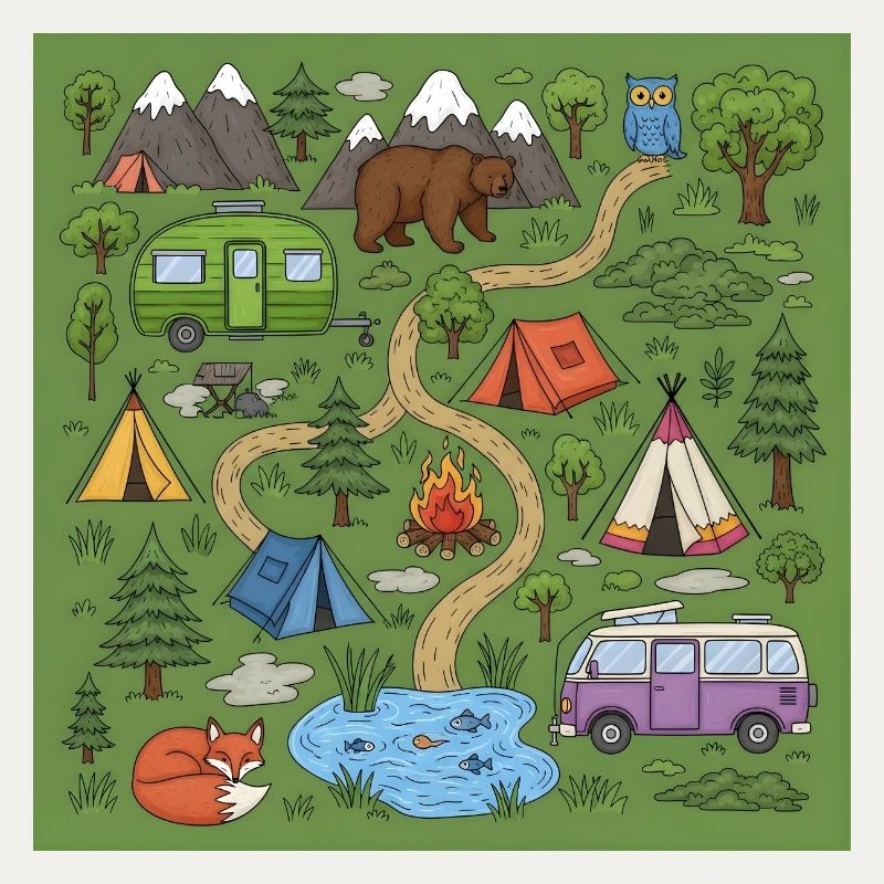 Waldcamping Abenteuer Illustration