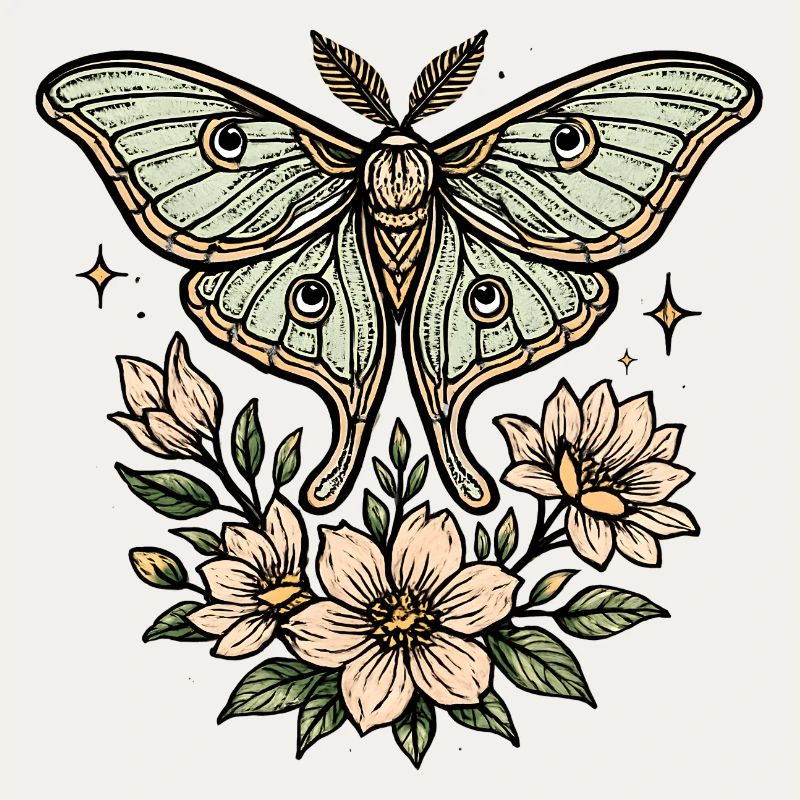Papillon de nuit avec bouquet de fleurs