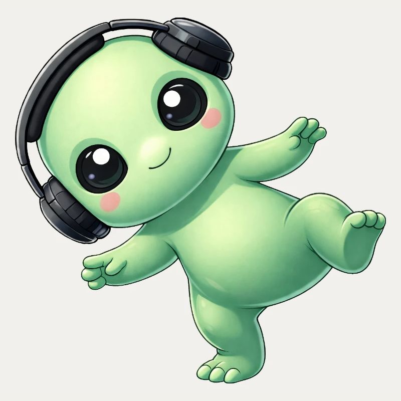 Außerirdischer Alien mit Kopfhörern Techno Tanzen