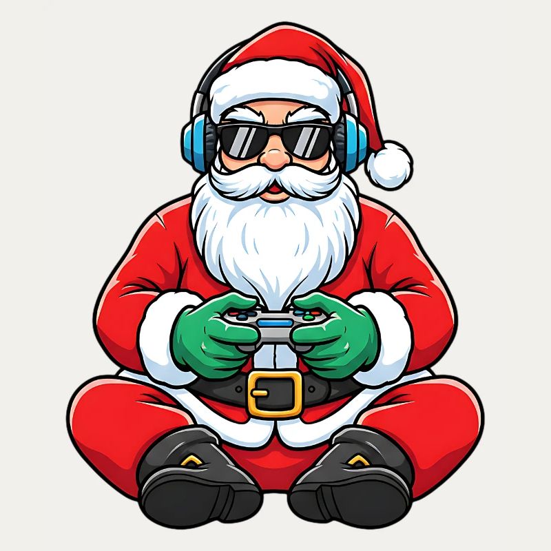 Gamer Weihnachtsmann Spielt Videospiel-Controller