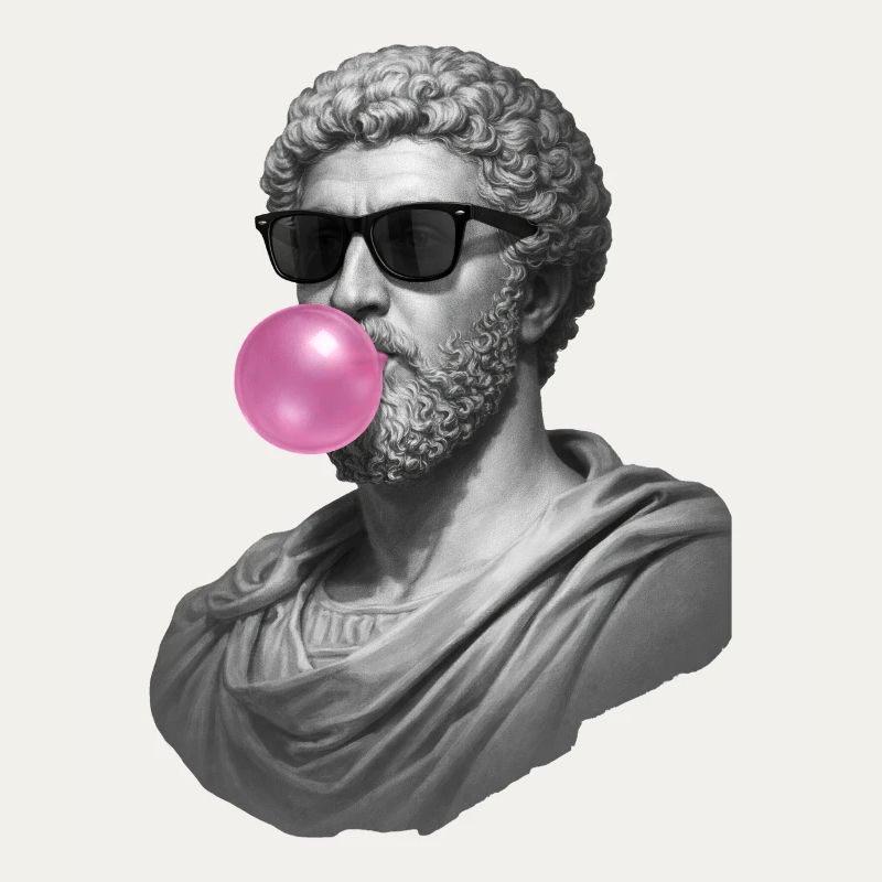 Marcus Aurelius with chewing gum and sunglasses