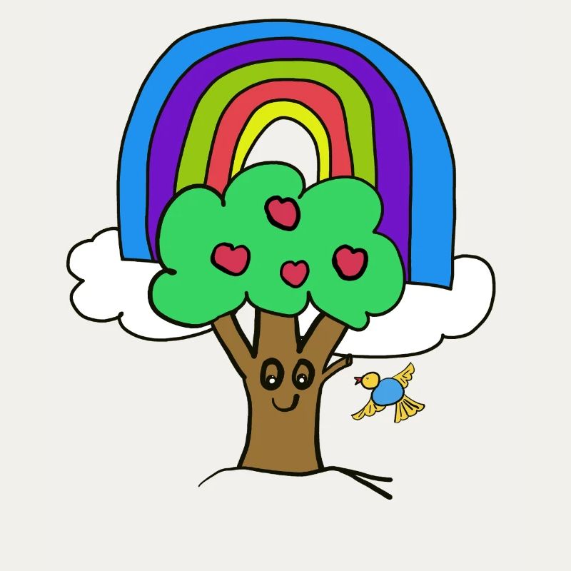 Rainbow Apple Tree Bird Kids
