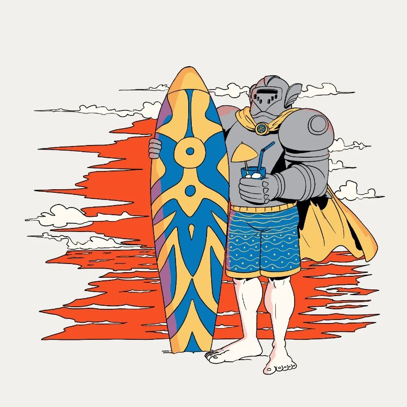 Chevalier surfeur dans le soleil couchant