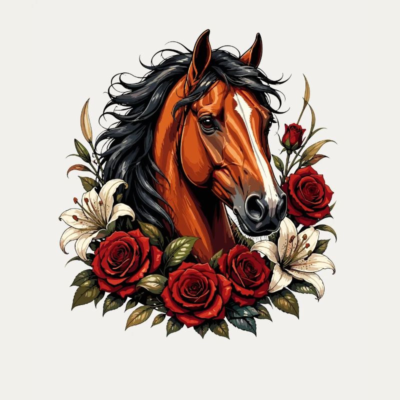 Horse face with rose frame