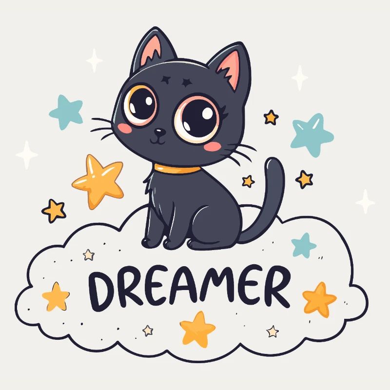 Starry dreamy cat on cloud