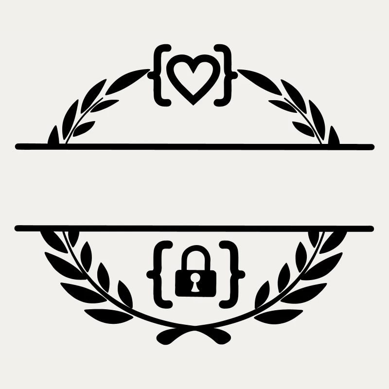 Code with heart and code with lock in laurel wreath m