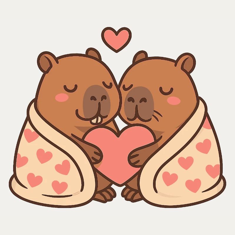 Capybara Paar – Eingekuschelt mit Herzmotiv