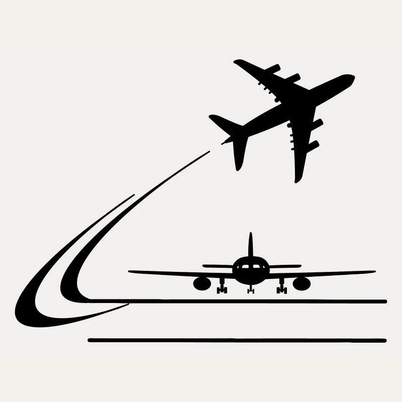 Vorderansicht Flugzeug und wegfliegendes Flugzeug