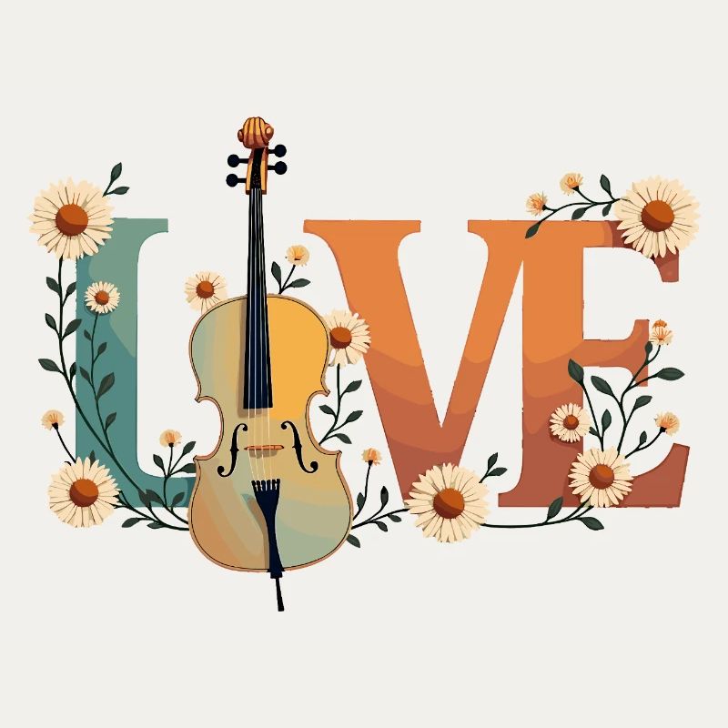 Amour Violoncelle Amour avec des fleurs pour violoncellistes