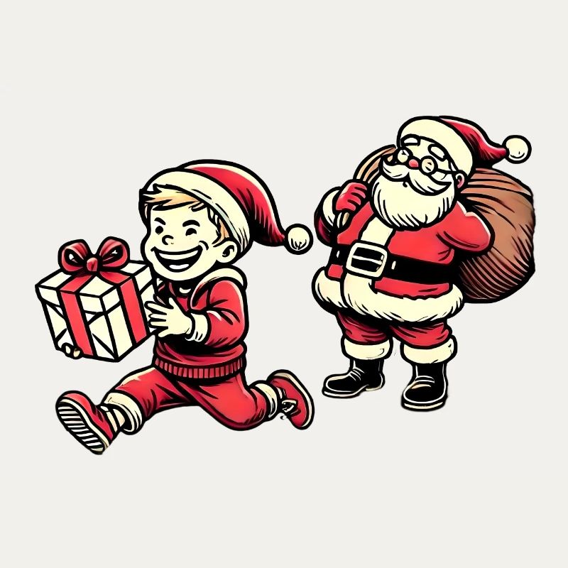 Freches Kind mit Weihnachtsmann - Retro Stil