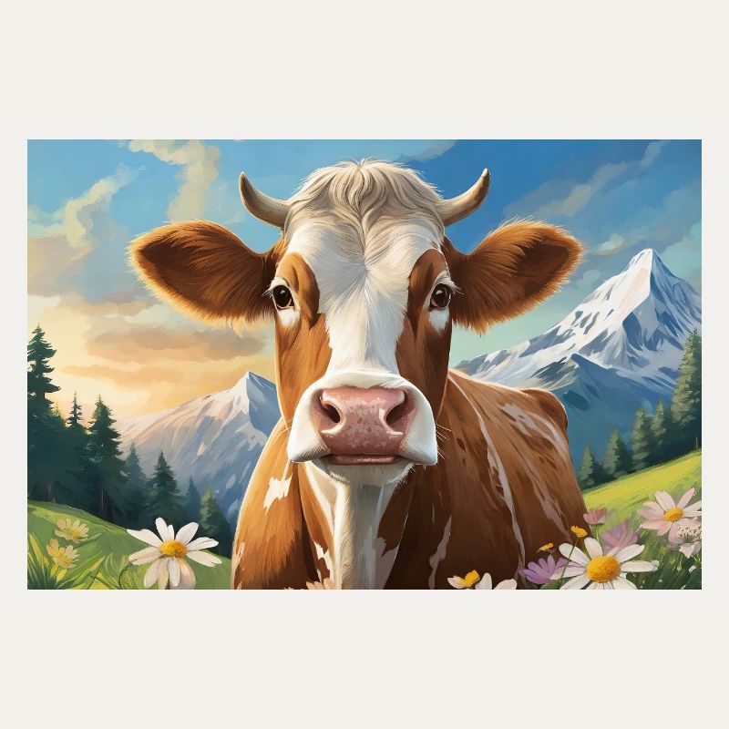 Vache joyeuse dans le panorama alpin