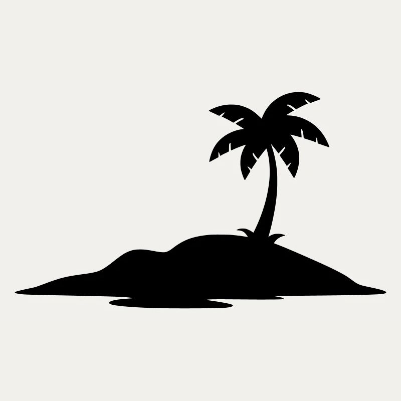 Île tropicale avec silhouette de palmier