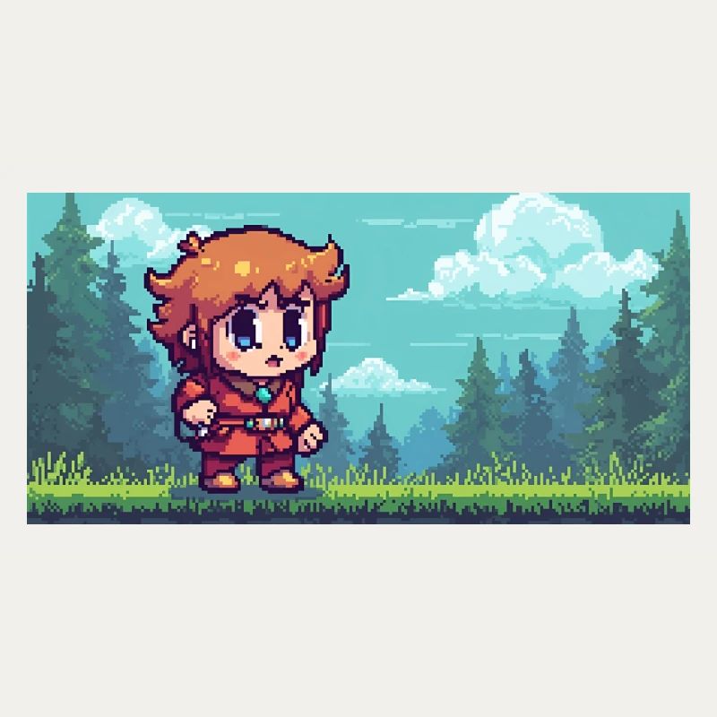 Pixelheld im Waldabenteuer Gaming Szene