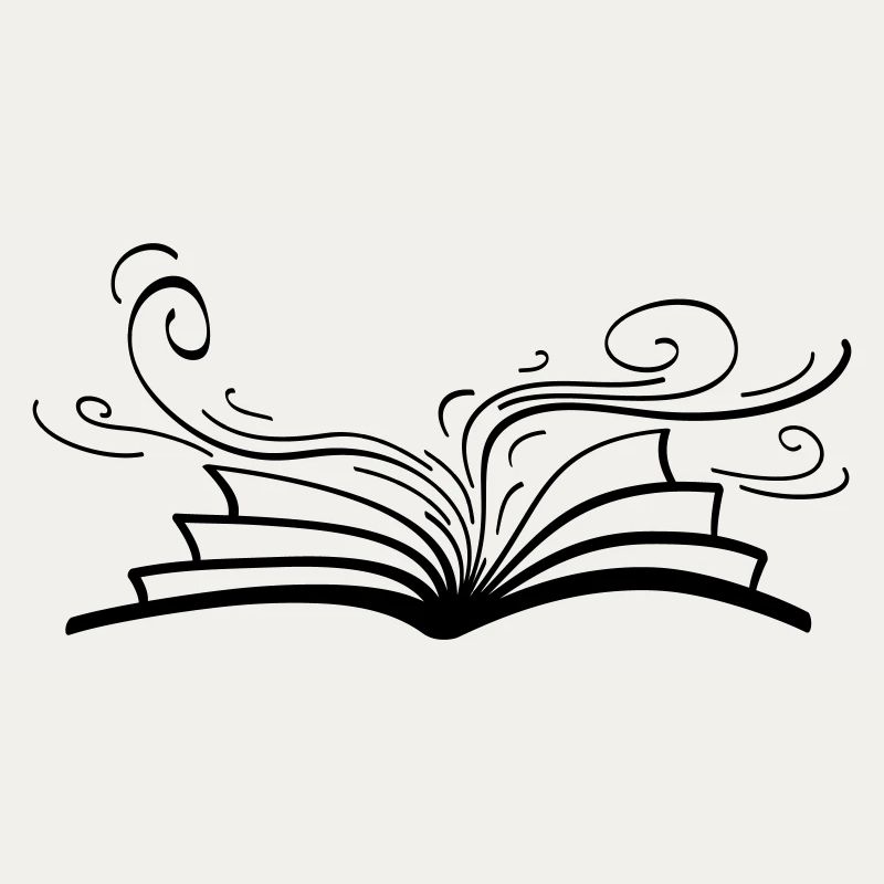 An open book from which graceful, flowing lines emerge