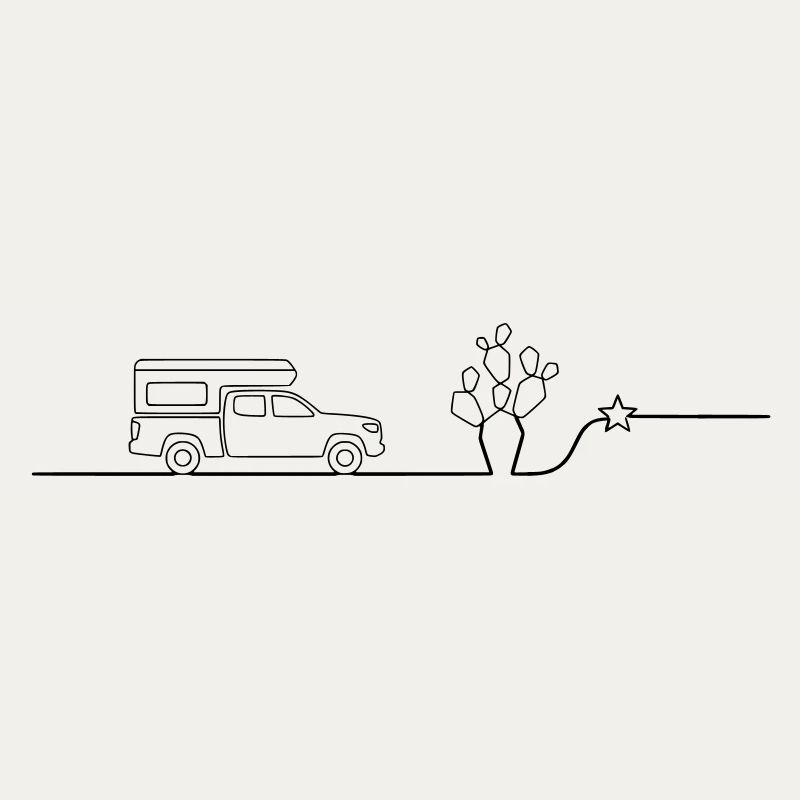 Van Camper Wüste Kaktus line art