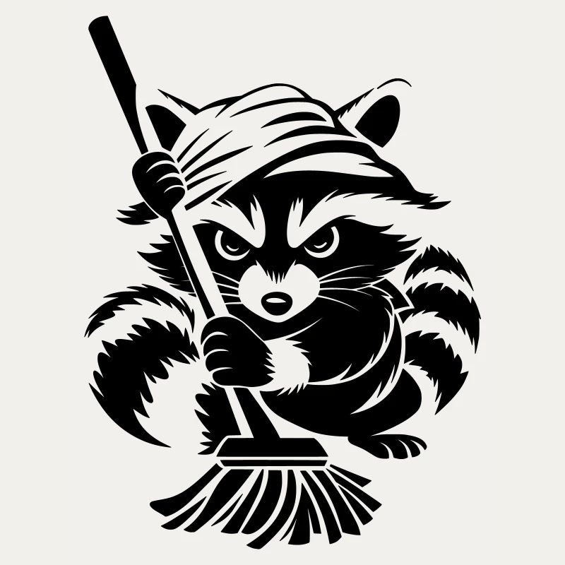Waschbär mit Handtuch & Wischmopp