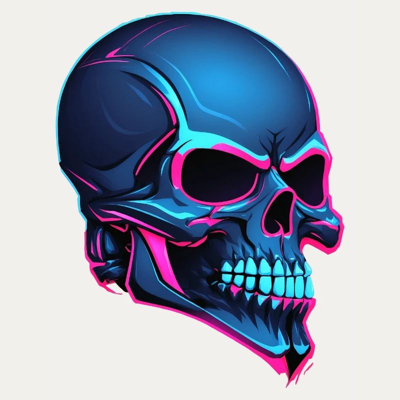 Neon Skull Blue Neon Lines