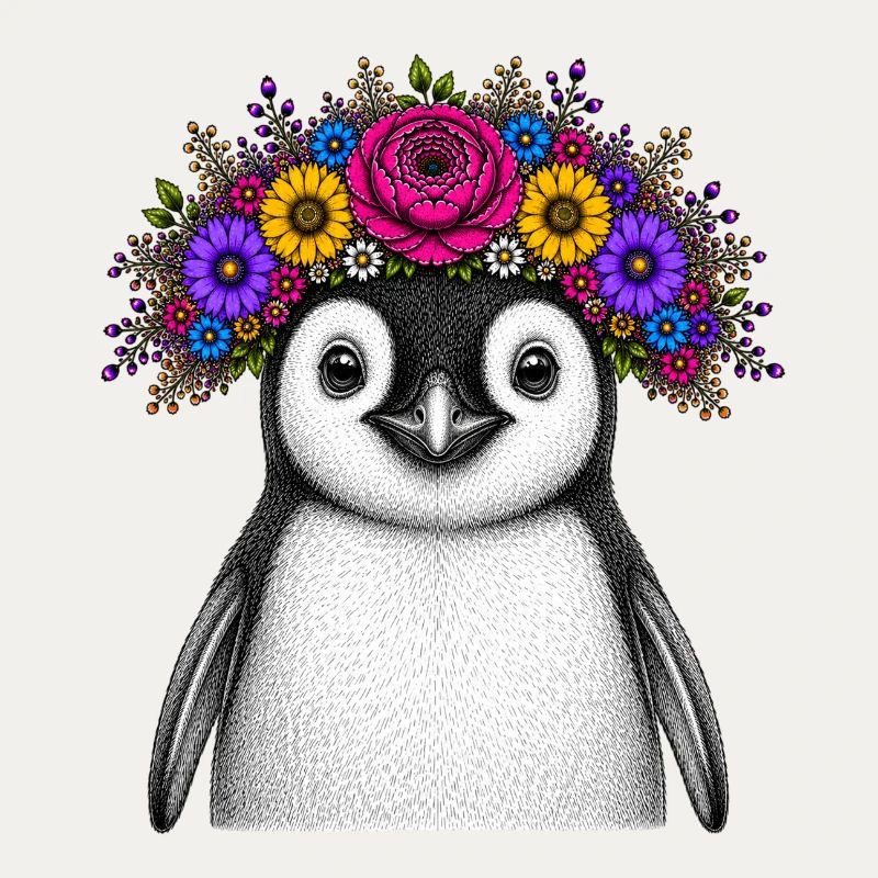 Penguin with flower crown