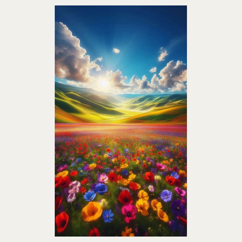 Rainbow meadow in sunlight