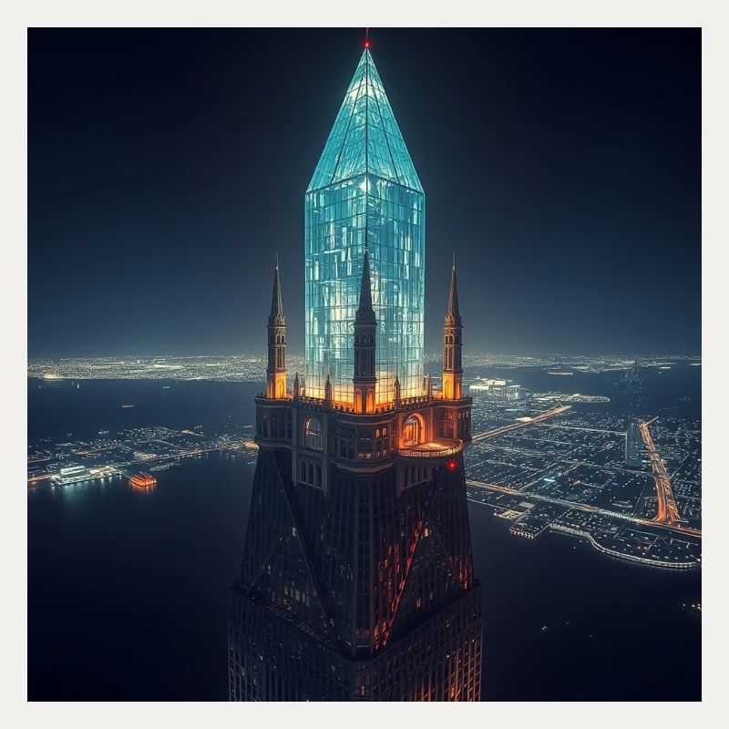 Glowing skyscraper at night