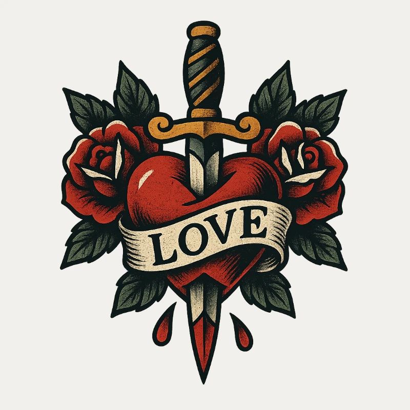 Herz Dolch Tattoo mit Rosen