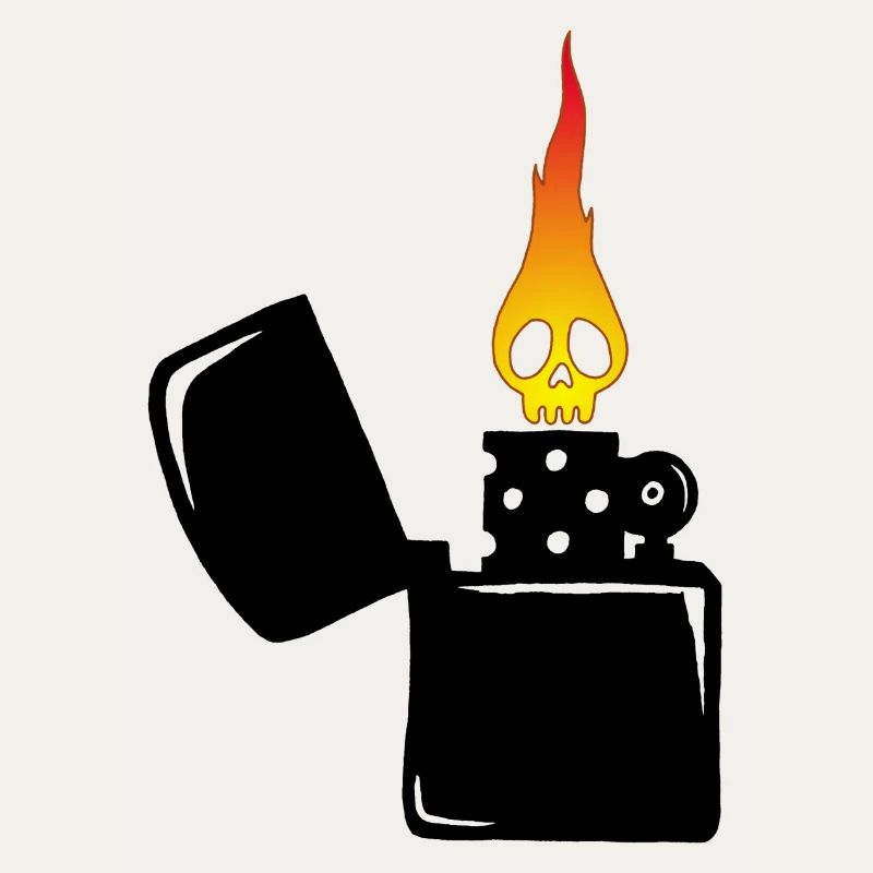 Flammenschädel und schwarzes Feuerzeug