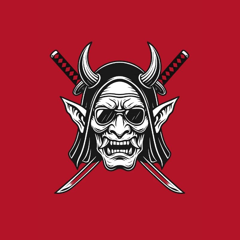 Dämonenkopf und Schwerter Logo