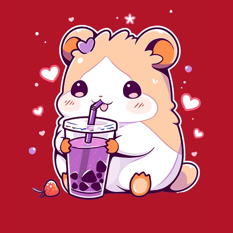 Kawaii Hamster Drinks Boba Bubble Tea Chibi