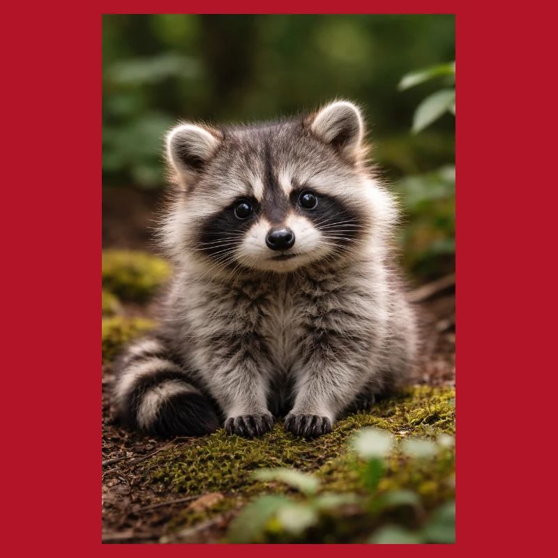 Tiny Raccoon Cub in Forest