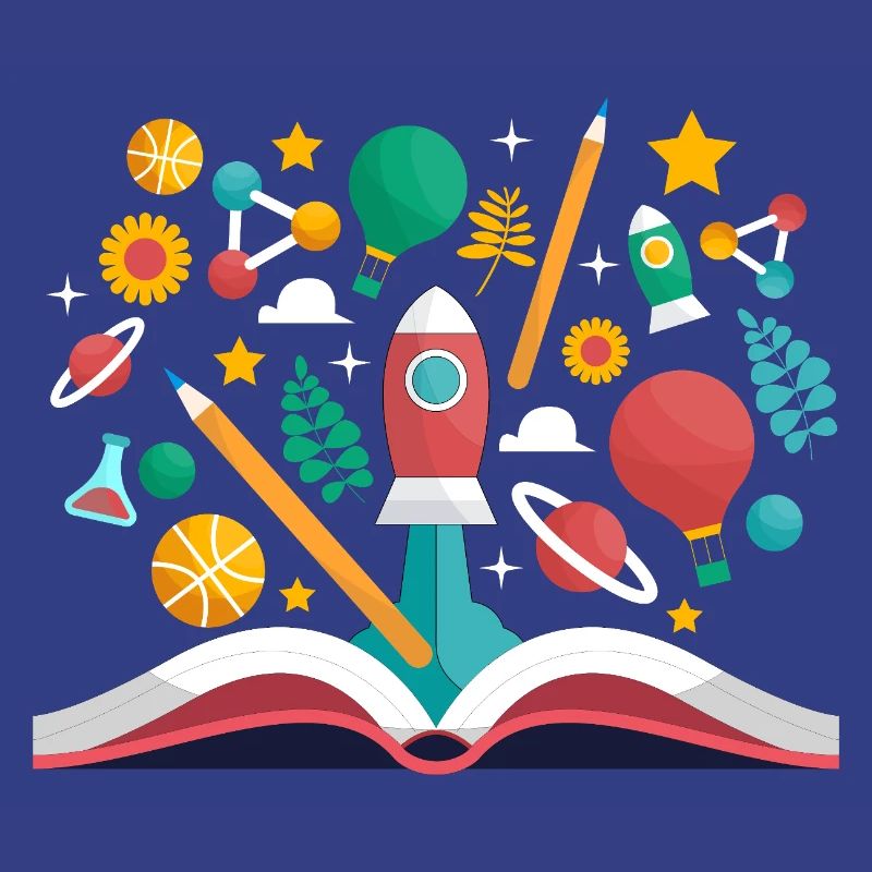 Open Book with School Objects, Learning and Educat