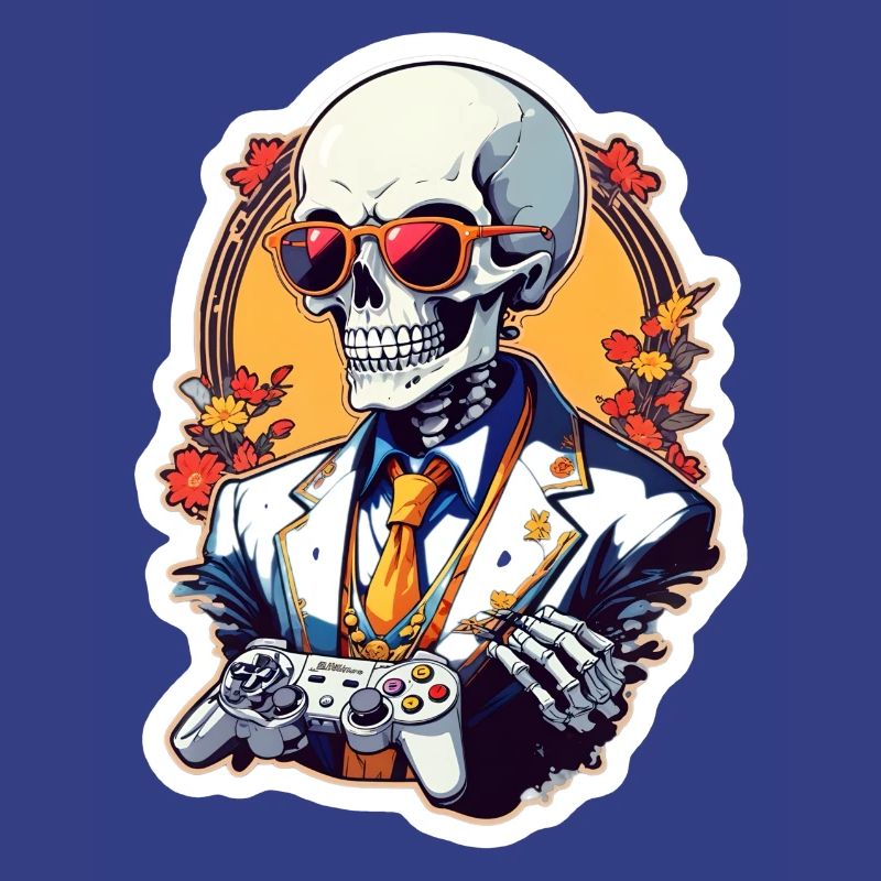 Retro Gamer Skeleton with Controller Console Games