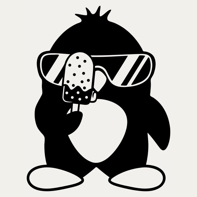 Pinguin schleckt Eis am Stiel isst Eiscreme lecker