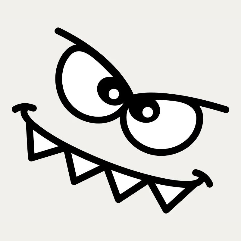 Evil Peeping Cartoon Monster Face Sharp Teeth
