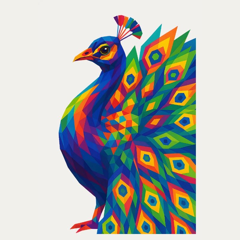 WPAP Polygon Style Animals - Peacock Portrait